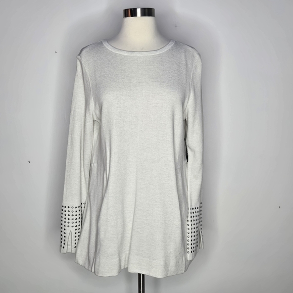 NIC + ZOE Chalk Long Sleeve Top with Sleeve Detail L NWT - Picture 1 of 9